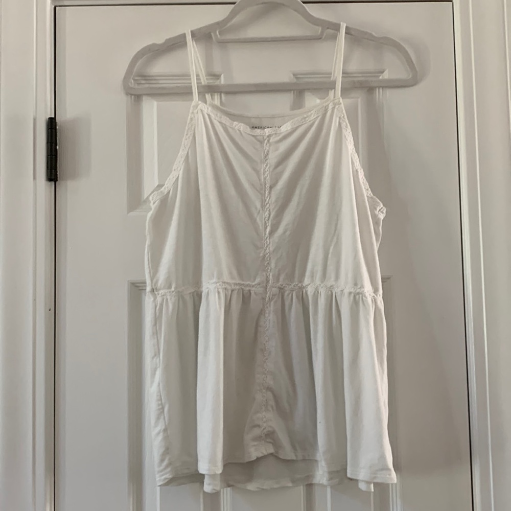 American Eagle White Flowy Tank, Size Large